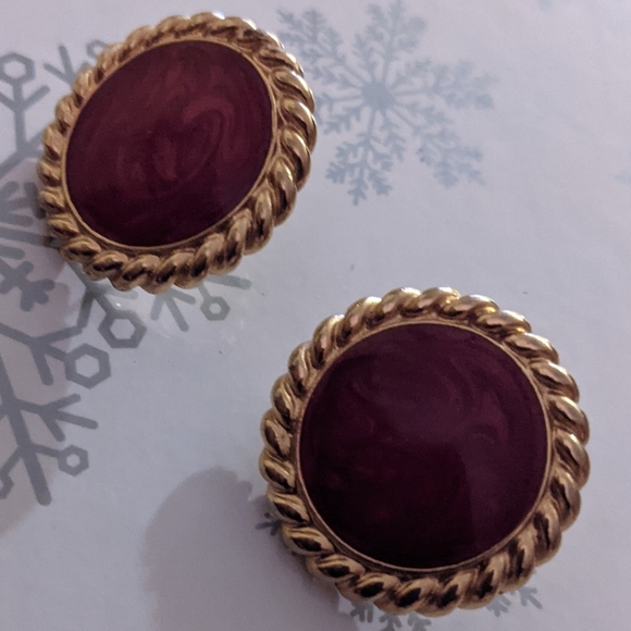 ♥️Vintage Italy Retro Stud Fashion Earrings 1" Fuschia & Emerald Marble, 2 Pair - Picture 4 of 8